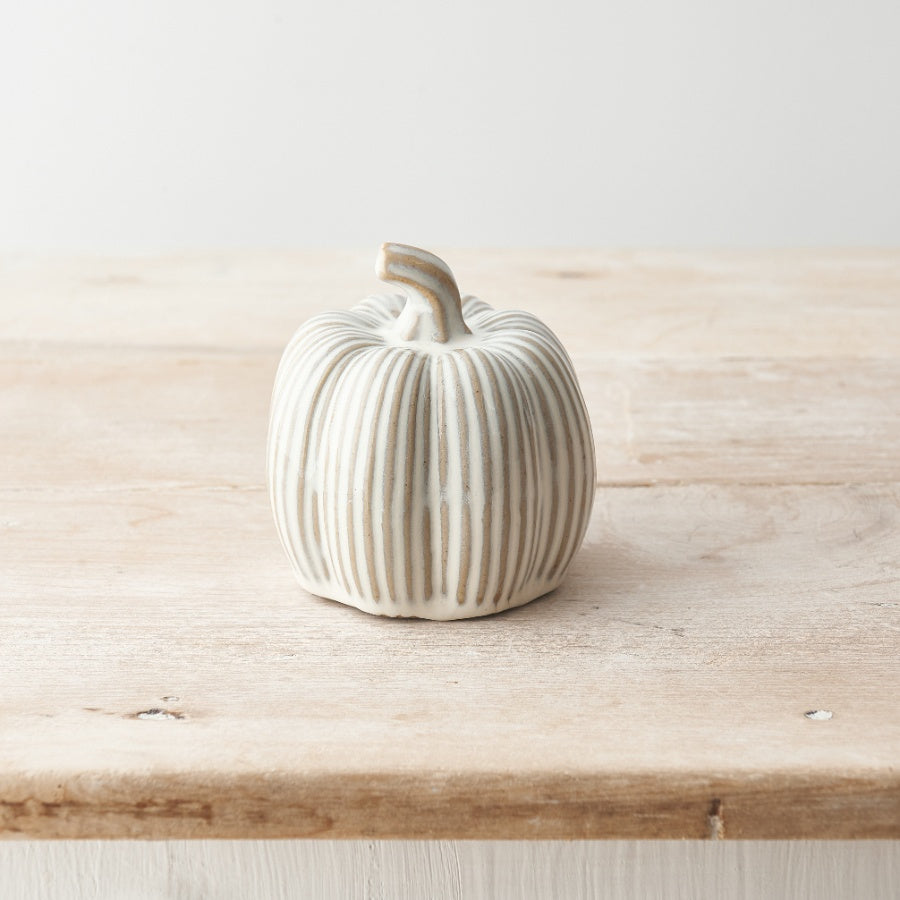 Cream Ceramic Ribbed Pumpkin