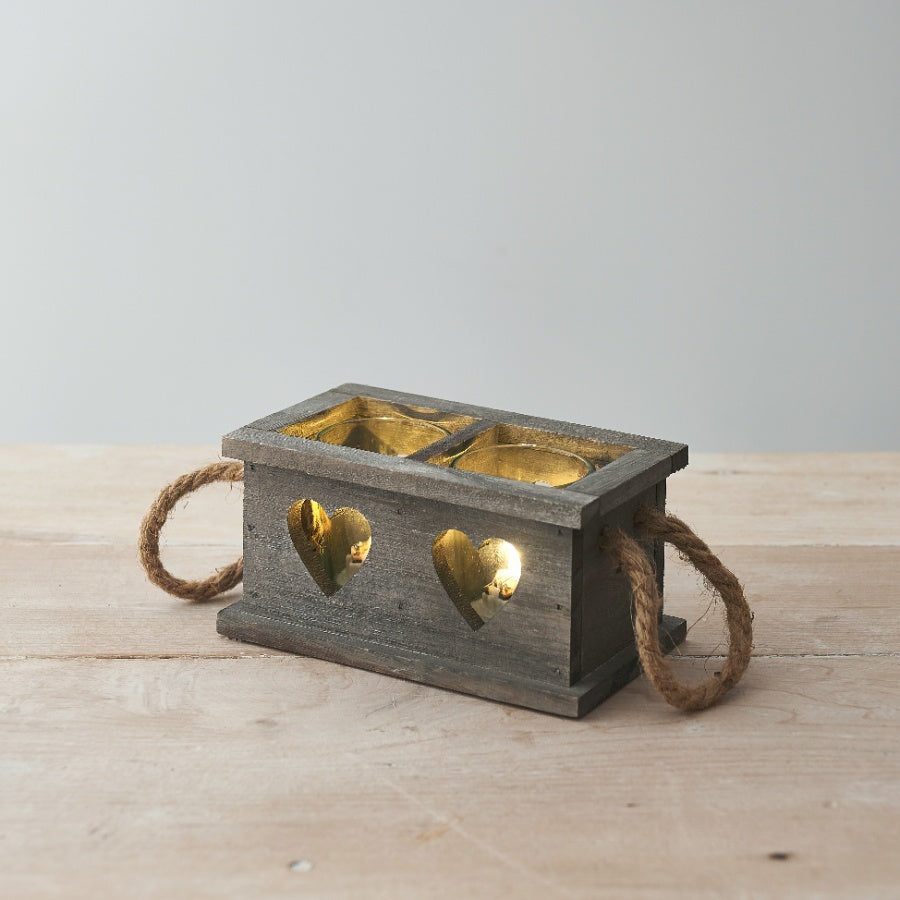 Grey Wooden Candle Holder